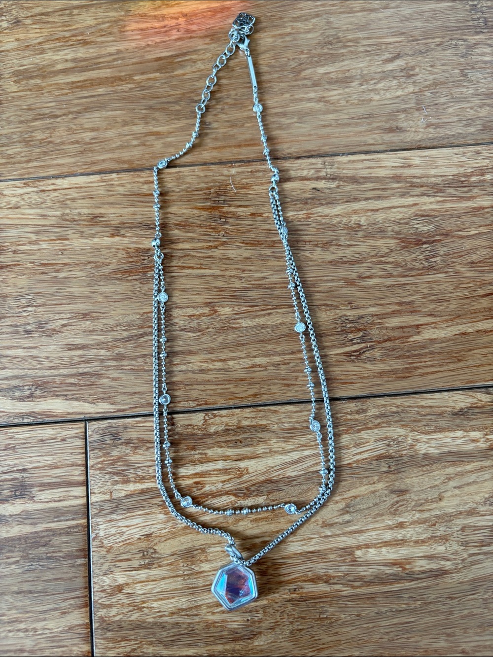 Kendra Scott Vanessa Silver Double Strand Necklace in Dichroic Glass